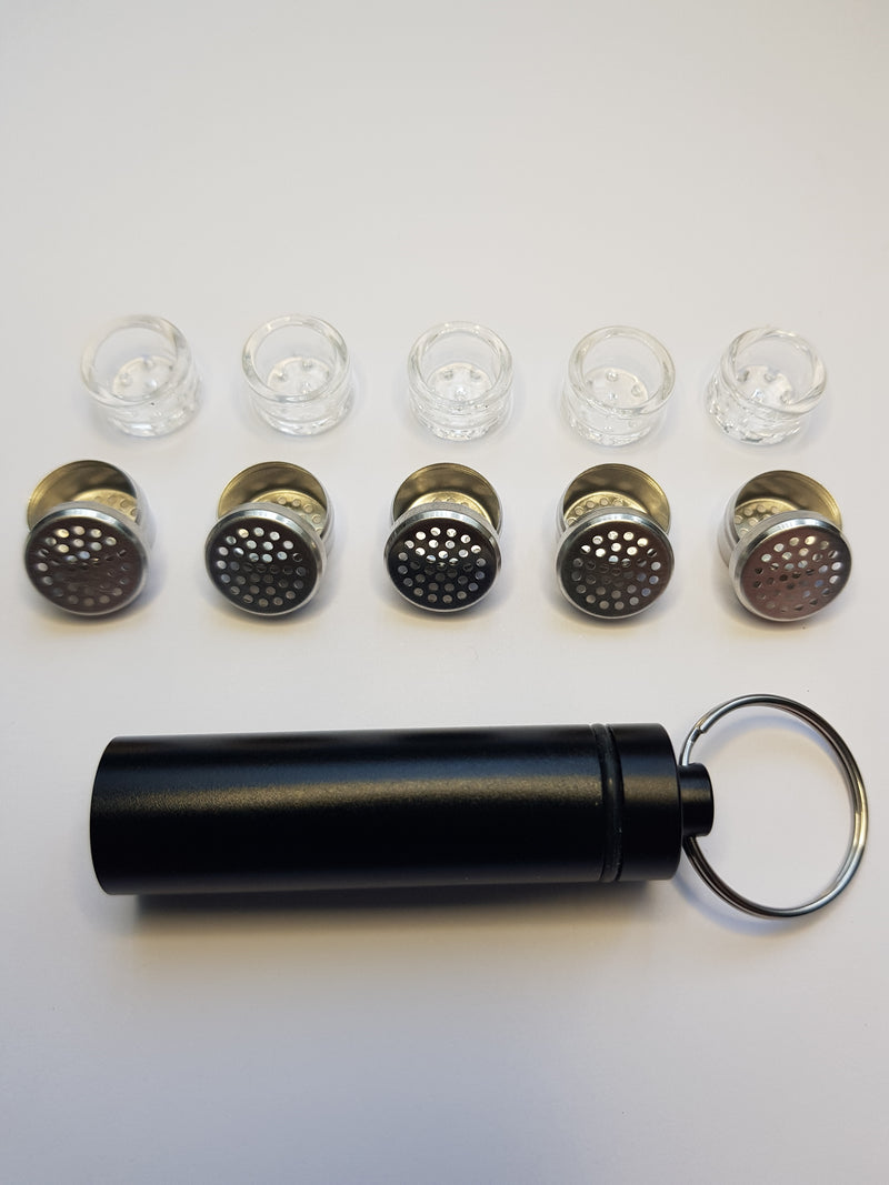 5 x Glass Capsules & Caddy